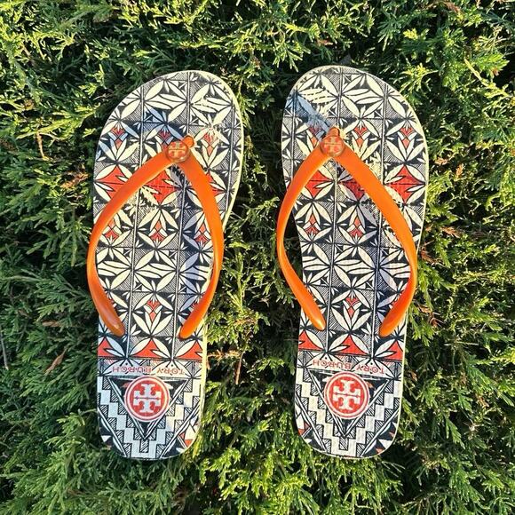 Tory Burch Women’s Rubber Flip Flops Size 9 Orange - Picture 3 of 13